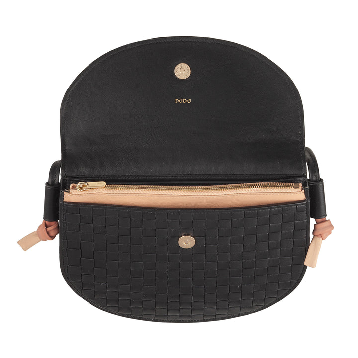 DUDU Petit sac à bandoulière tissé en cuir véritable avec rabat – Sac à bandoulière élégant fabriqué à la main pour femme, sac à main polyvalent pour un usage quotidien et des événements