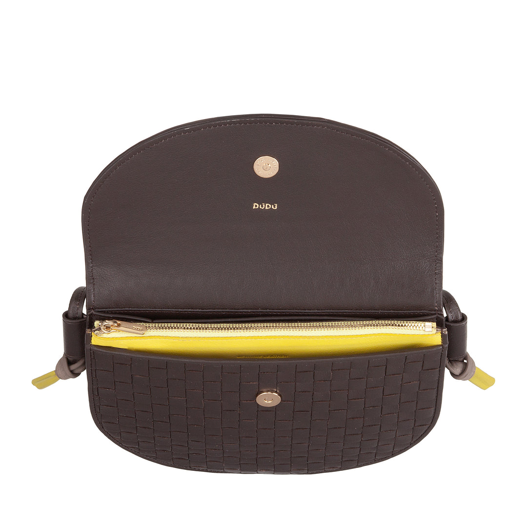 DUDU Petit sac à bandoulière tissé en cuir véritable avec rabat – Sac à bandoulière élégant fabriqué à la main pour femme, sac à main polyvalent pour un usage quotidien et des événements
