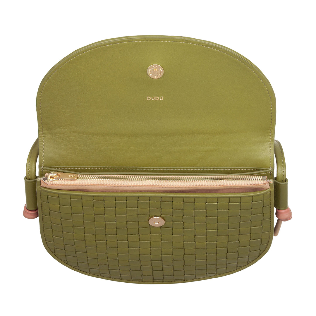 DUDU Petit sac à bandoulière tissé en cuir véritable avec rabat – Sac à bandoulière élégant fabriqué à la main pour femme, sac à main polyvalent pour un usage quotidien et des événements