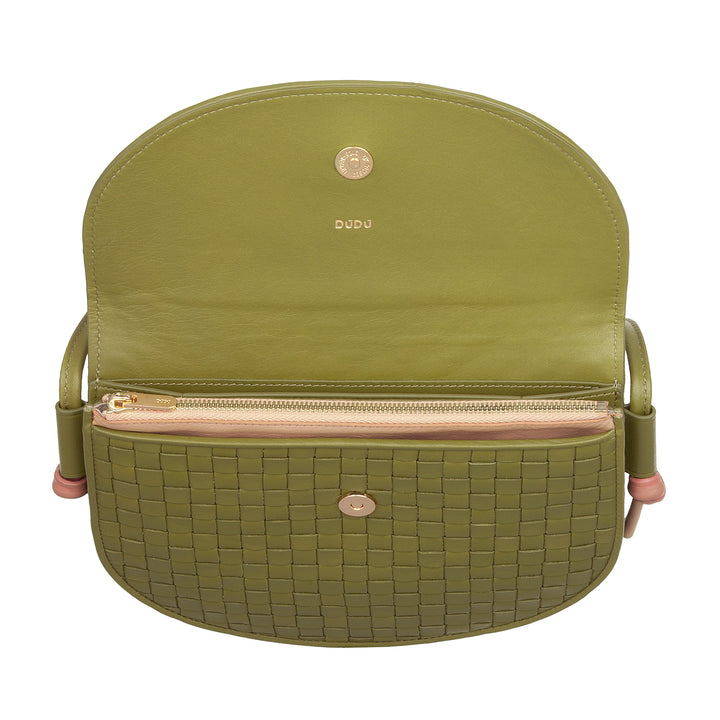 DUDU Petit sac à bandoulière tissé en cuir véritable avec rabat – Sac à bandoulière élégant fabriqué à la main pour femme, sac à main polyvalent pour un usage quotidien et des événements