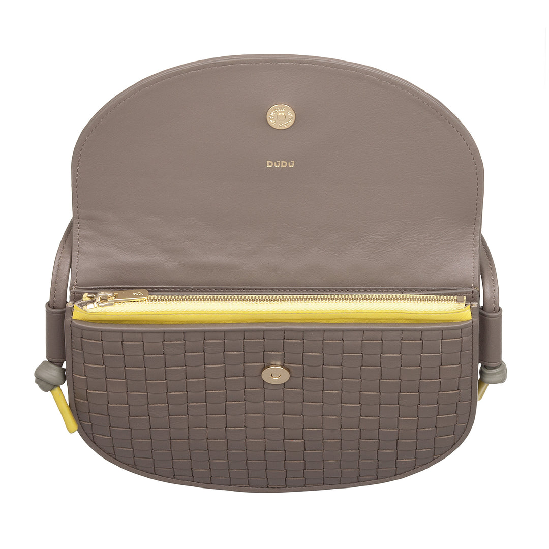 DUDU Petit sac à bandoulière tissé en cuir véritable avec rabat – Sac à bandoulière élégant fabriqué à la main pour femme, sac à main polyvalent pour un usage quotidien et des événements