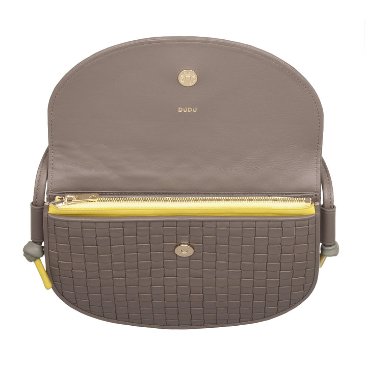 DUDU Petit sac à bandoulière tissé en cuir véritable avec rabat – Sac à bandoulière élégant fabriqué à la main pour femme, sac à main polyvalent pour un usage quotidien et des événements