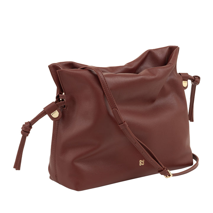 DUDU Bolso de Mujer de Piel con Cierre de Cordón - Bolso de Bandolera Elegante, Compacto y Práctico para Cada Ocasión con Correa Ajustable