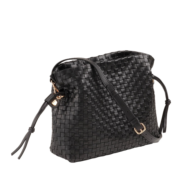 DUDU Bolso Bandolera Mujer en Piel Tejida con Cordón, Suave y Espacioso, Bandolera Ajustable, Cierre Magnético, Estilo Elegante y Artesano