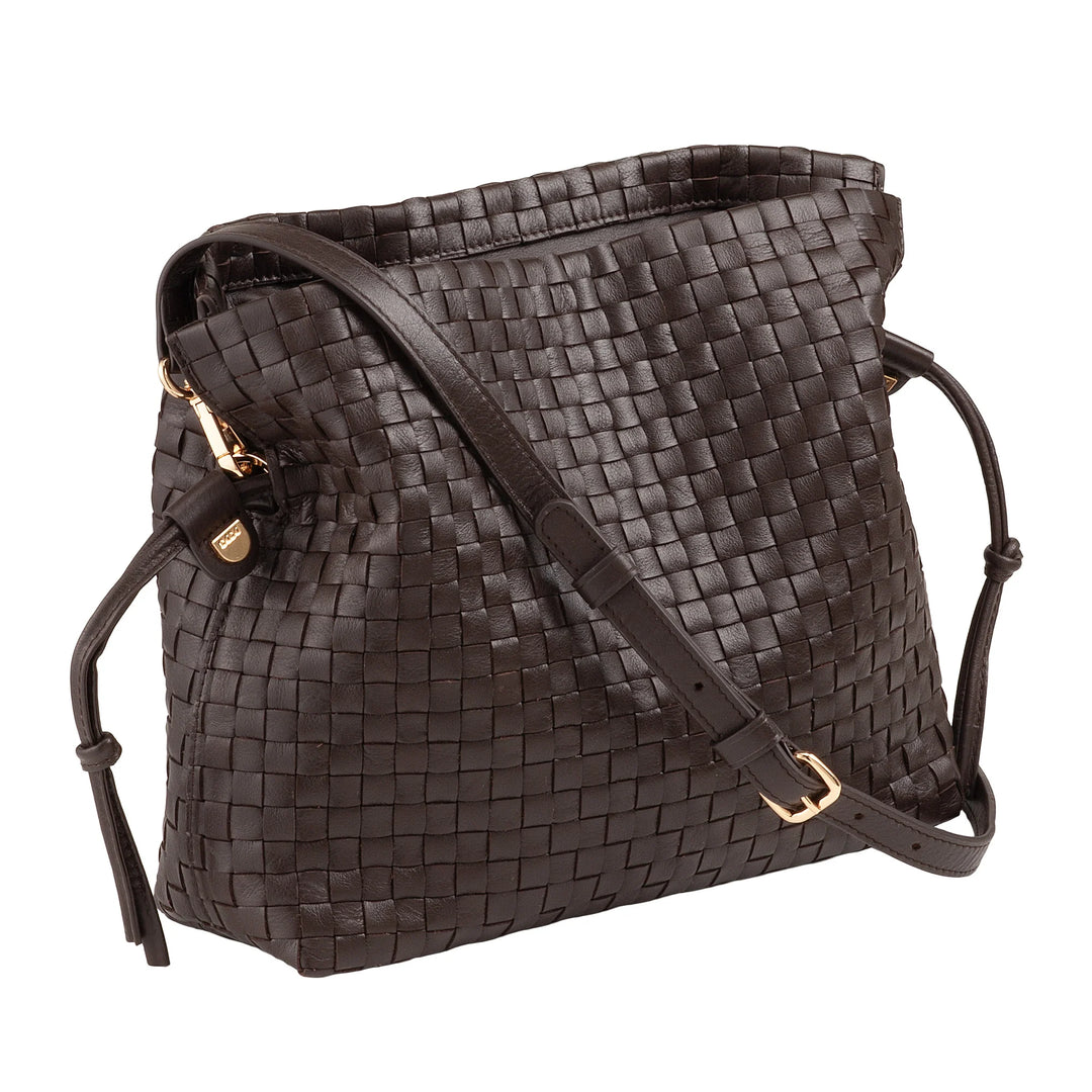 DUDU Bolso Bandolera Mujer en Piel Tejida con Cordón, Suave y Espacioso, Bandolera Ajustable, Cierre Magnético, Estilo Elegante y Artesano