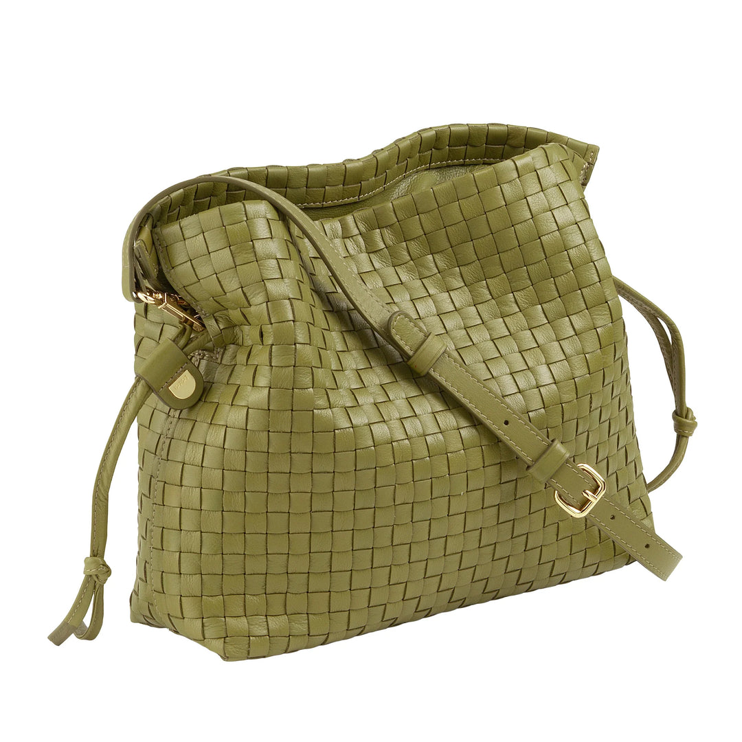 DUDU Bolso Bandolera Mujer en Piel Tejida con Cordón, Suave y Espacioso, Bandolera Ajustable, Cierre Magnético, Estilo Elegante y Artesano