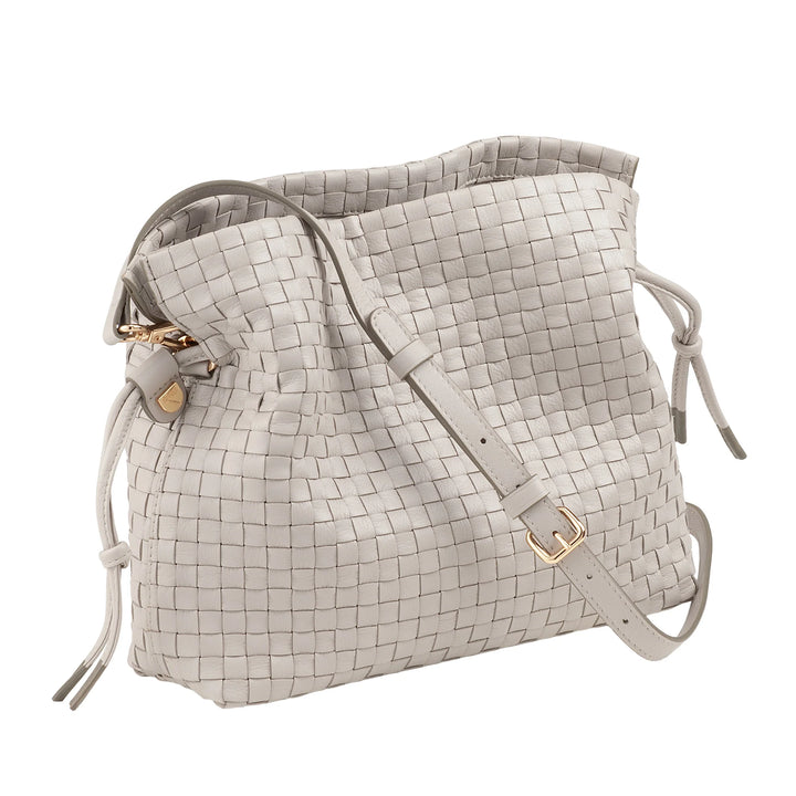 DUDU Bolso Bandolera Mujer en Piel Tejida con Cordón, Suave y Espacioso, Bandolera Ajustable, Cierre Magnético, Estilo Elegante y Artesano
