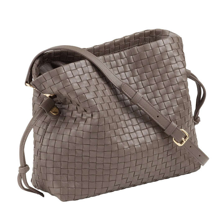 DUDU Bolso Bandolera Mujer en Piel Tejida con Cordón, Suave y Espacioso, Bandolera Ajustable, Cierre Magnético, Estilo Elegante y Artesano