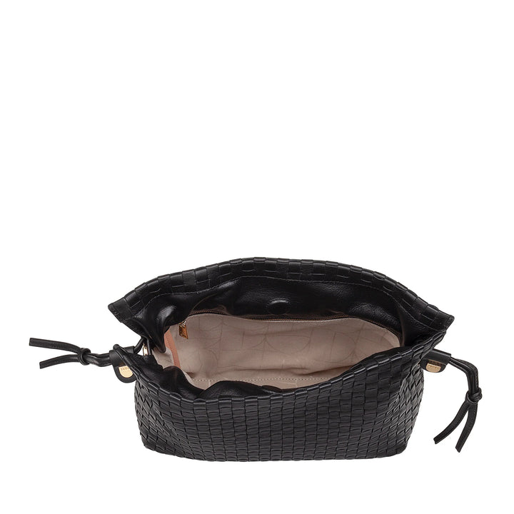 DUDU Bolso Bandolera Mujer en Piel Tejida con Cordón, Suave y Espacioso, Bandolera Ajustable, Cierre Magnético, Estilo Elegante y Artesano