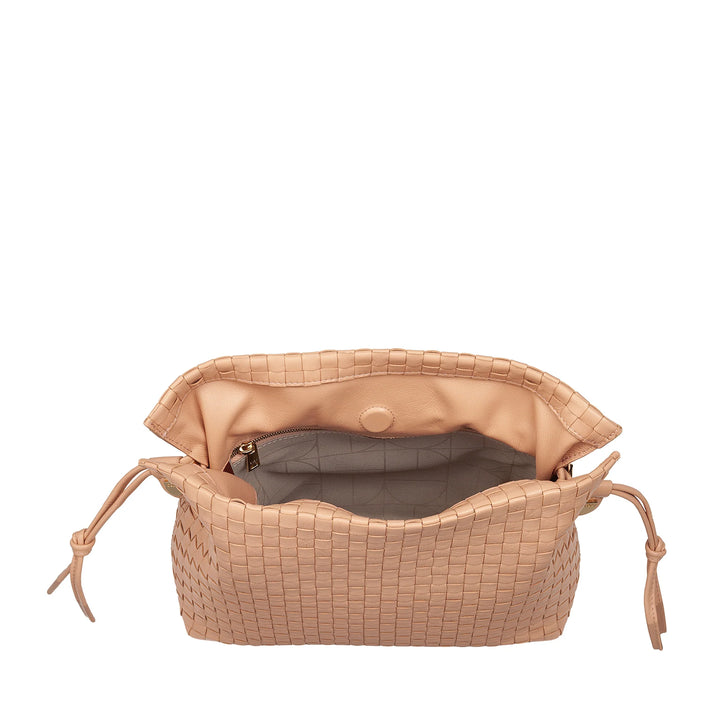DUDU Bolso Bandolera Mujer en Piel Tejida con Cordón, Suave y Espacioso, Bandolera Ajustable, Cierre Magnético, Estilo Elegante y Artesano
