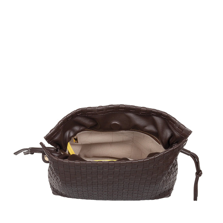 DUDU Bolso Bandolera Mujer en Piel Tejida con Cordón, Suave y Espacioso, Bandolera Ajustable, Cierre Magnético, Estilo Elegante y Artesano