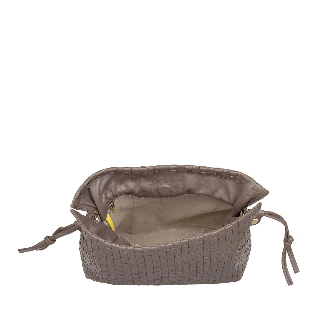 DUDU Bolso Bandolera Mujer en Piel Tejida con Cordón, Suave y Espacioso, Bandolera Ajustable, Cierre Magnético, Estilo Elegante y Artesano