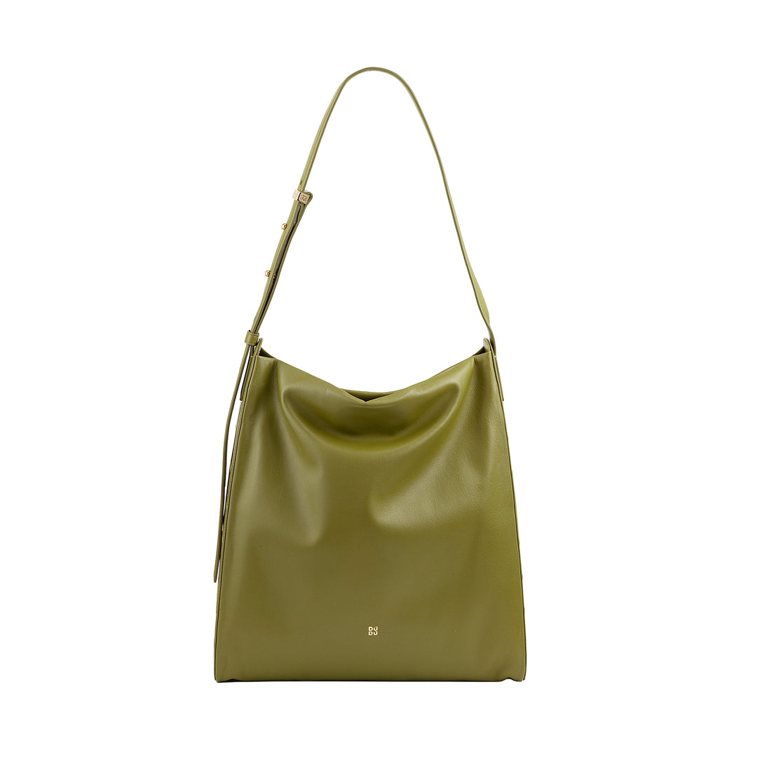DUDU Sac bandoulière trapézoïdal pour femme en cuir véritable, sac trapèze avec bandoulière réglable - élégant, spacieux pour les loisirs, le travail, les soirées