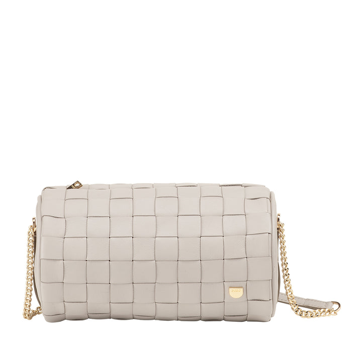 DUDU Sac Cylindre pour Femme en Cuir Véritable Tressé avec Bandoulière en Chaîne, Élégant - Design Artisanal, Sac à Bandoulière Cylindrique de Luxe pour Occasions Décontractées et Spéciales