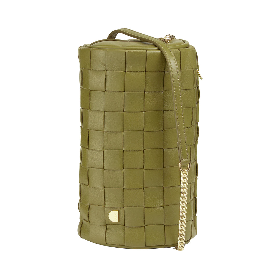 DUDU Sac Cylindre pour Femme en Cuir Véritable Tressé avec Bandoulière en Chaîne, Élégant - Design Artisanal, Sac à Bandoulière Cylindrique de Luxe pour Occasions Décontractées et Spéciales