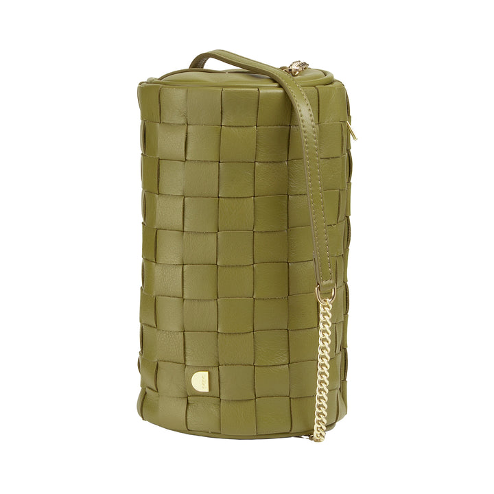 DUDU Sac Cylindre pour Femme en Cuir Véritable Tressé avec Bandoulière en Chaîne, Élégant - Design Artisanal, Sac à Bandoulière Cylindrique de Luxe pour Occasions Décontractées et Spéciales