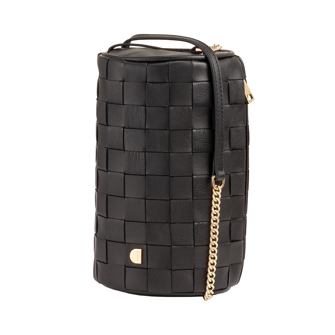 DUDU Sac Cylindre pour Femme en Cuir Véritable Tressé avec Bandoulière en Chaîne, Élégant - Design Artisanal, Sac à Bandoulière Cylindrique de Luxe pour Occasions Décontractées et Spéciales