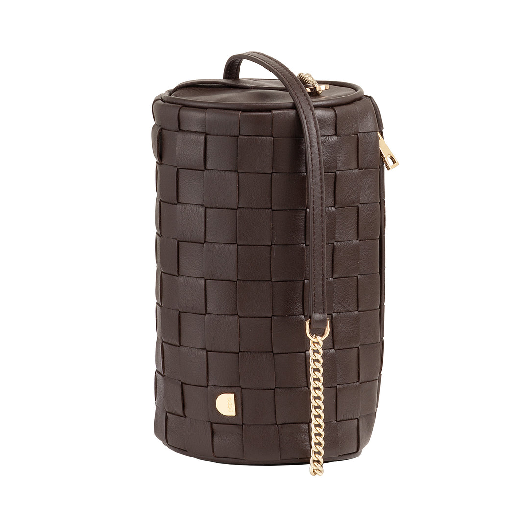 DUDU Sac Cylindre pour Femme en Cuir Véritable Tressé avec Bandoulière en Chaîne, Élégant - Design Artisanal, Sac à Bandoulière Cylindrique de Luxe pour Occasions Décontractées et Spéciales