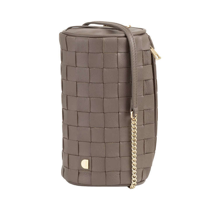DUDU Sac Cylindre pour Femme en Cuir Véritable Tressé avec Bandoulière en Chaîne, Élégant - Design Artisanal, Sac à Bandoulière Cylindrique de Luxe pour Occasions Décontractées et Spéciales