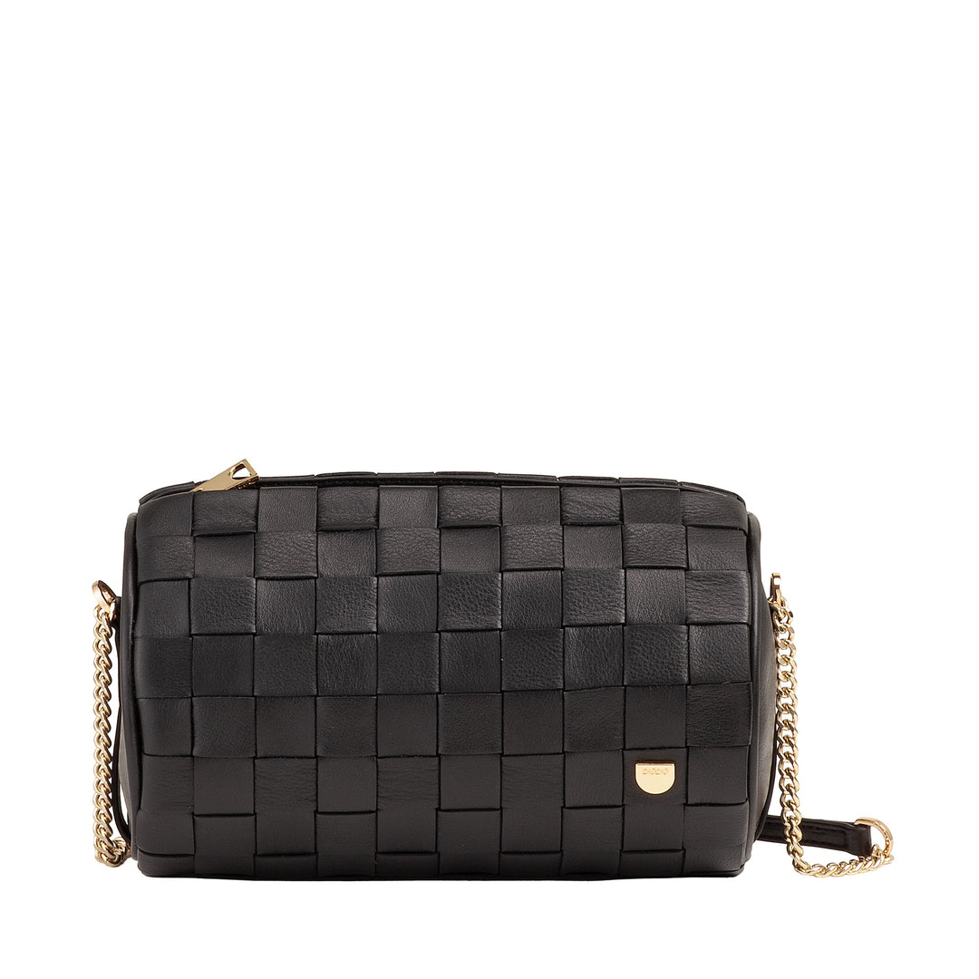 DUDU Sac Cylindre pour Femme en Cuir Véritable Tressé avec Bandoulière en Chaîne, Élégant - Design Artisanal, Sac à Bandoulière Cylindrique de Luxe pour Occasions Décontractées et Spéciales