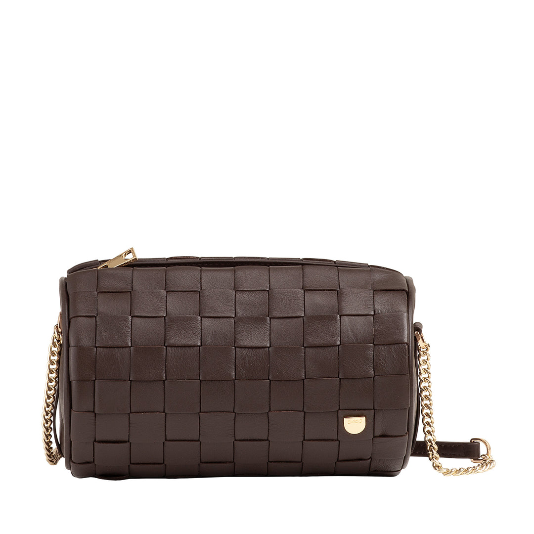 DUDU Sac Cylindre pour Femme en Cuir Véritable Tressé avec Bandoulière en Chaîne, Élégant - Design Artisanal, Sac à Bandoulière Cylindrique de Luxe pour Occasions Décontractées et Spéciales