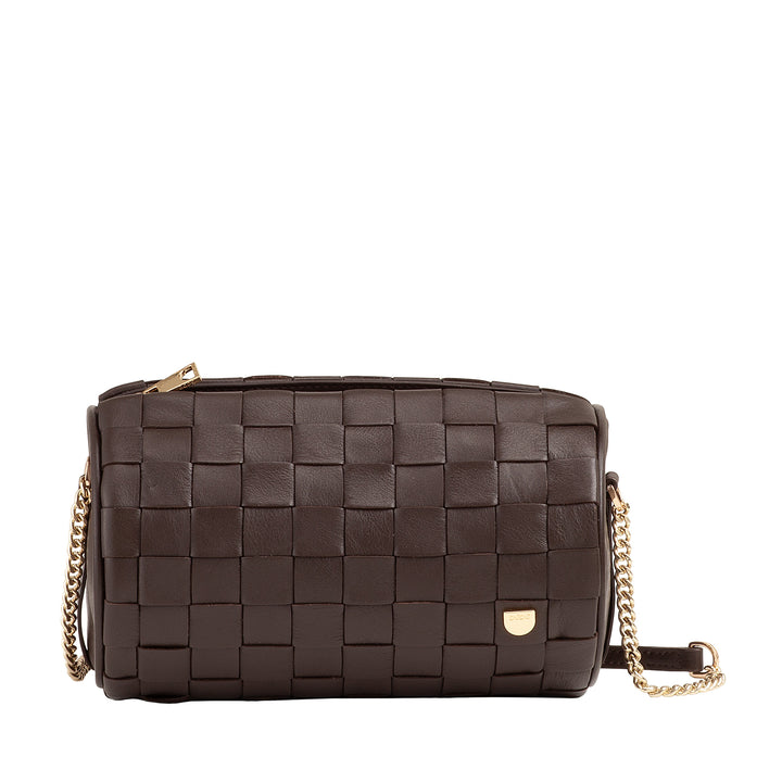 DUDU Sac Cylindre pour Femme en Cuir Véritable Tressé avec Bandoulière en Chaîne, Élégant - Design Artisanal, Sac à Bandoulière Cylindrique de Luxe pour Occasions Décontractées et Spéciales