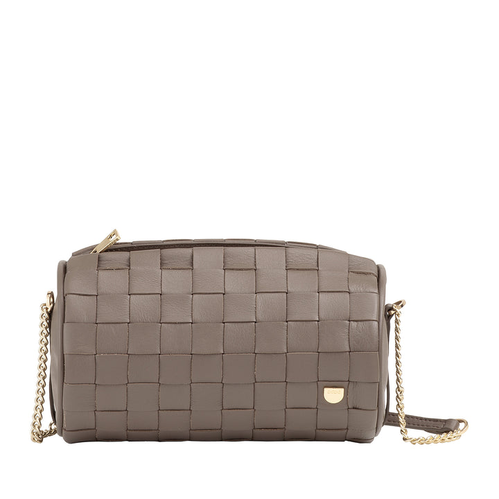 DUDU Sac Cylindre pour Femme en Cuir Véritable Tressé avec Bandoulière en Chaîne, Élégant - Design Artisanal, Sac à Bandoulière Cylindrique de Luxe pour Occasions Décontractées et Spéciales