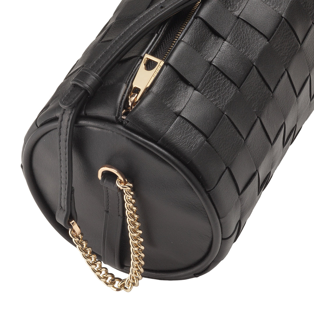 DUDU Sac Cylindre pour Femme en Cuir Véritable Tressé avec Bandoulière en Chaîne, Élégant - Design Artisanal, Sac à Bandoulière Cylindrique de Luxe pour Occasions Décontractées et Spéciales