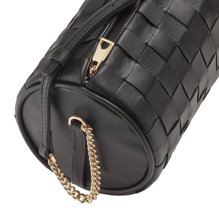 DUDU Sac Cylindre pour Femme en Cuir Véritable Tressé avec Bandoulière en Chaîne, Élégant - Design Artisanal, Sac à Bandoulière Cylindrique de Luxe pour Occasions Décontractées et Spéciales