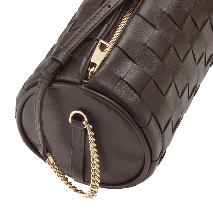 DUDU Sac Cylindre pour Femme en Cuir Véritable Tressé avec Bandoulière en Chaîne, Élégant - Design Artisanal, Sac à Bandoulière Cylindrique de Luxe pour Occasions Décontractées et Spéciales