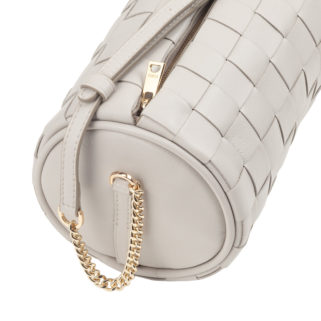 DUDU Sac Cylindre pour Femme en Cuir Véritable Tressé avec Bandoulière en Chaîne, Élégant - Design Artisanal, Sac à Bandoulière Cylindrique de Luxe pour Occasions Décontractées et Spéciales