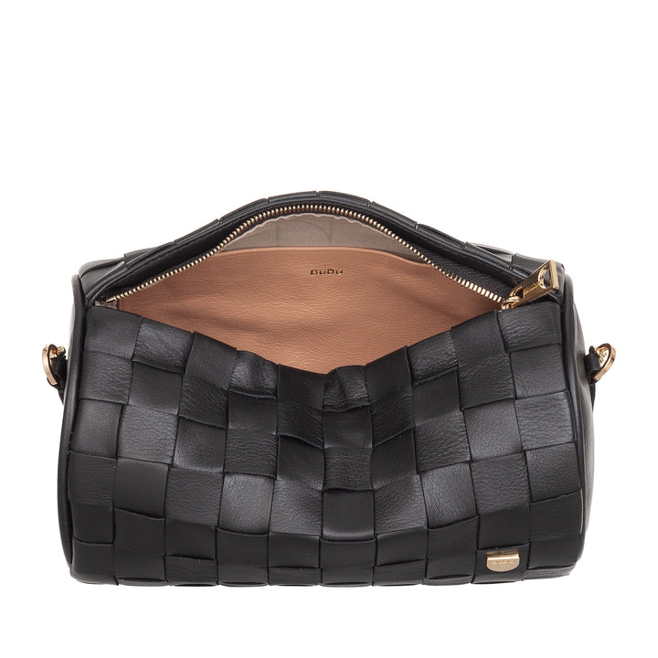 DUDU Sac Cylindre pour Femme en Cuir Véritable Tressé avec Bandoulière en Chaîne, Élégant - Design Artisanal, Sac à Bandoulière Cylindrique de Luxe pour Occasions Décontractées et Spéciales