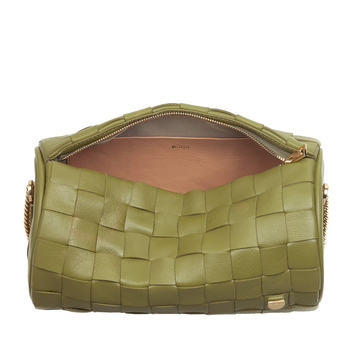 DUDU Sac Cylindre pour Femme en Cuir Véritable Tressé avec Bandoulière en Chaîne, Élégant - Design Artisanal, Sac à Bandoulière Cylindrique de Luxe pour Occasions Décontractées et Spéciales
