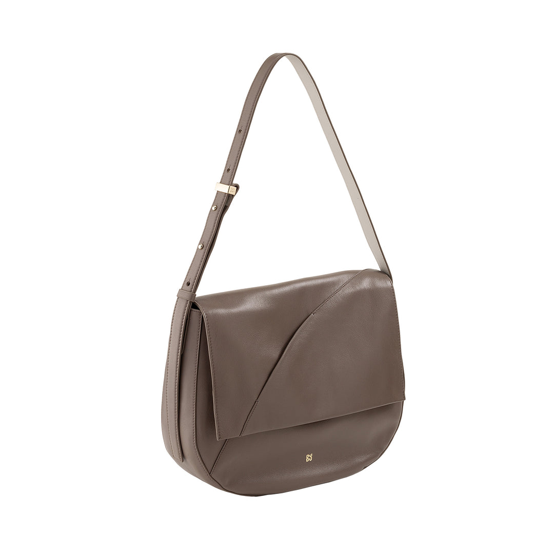 DUDU Grand Sac Femme en Cuir Véritable avec Rabat Avant, Sac Bandoulière Ajustable et Fermeture à Rabat avec Boutons Magnétiques - Élégant et Pratique pour Chaque Occasion