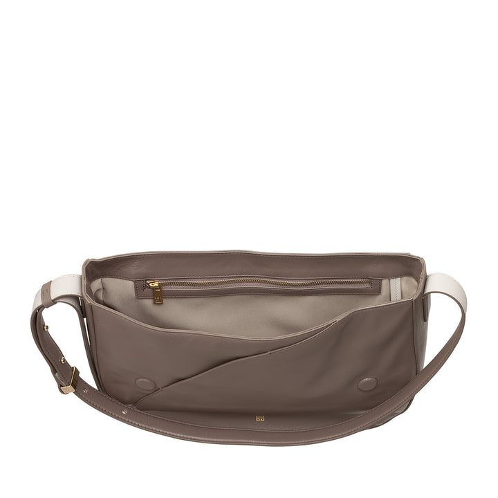 DUDU Grand Sac Femme en Cuir Véritable avec Rabat Avant, Sac Bandoulière Ajustable et Fermeture à Rabat avec Boutons Magnétiques - Élégant et Pratique pour Chaque Occasion