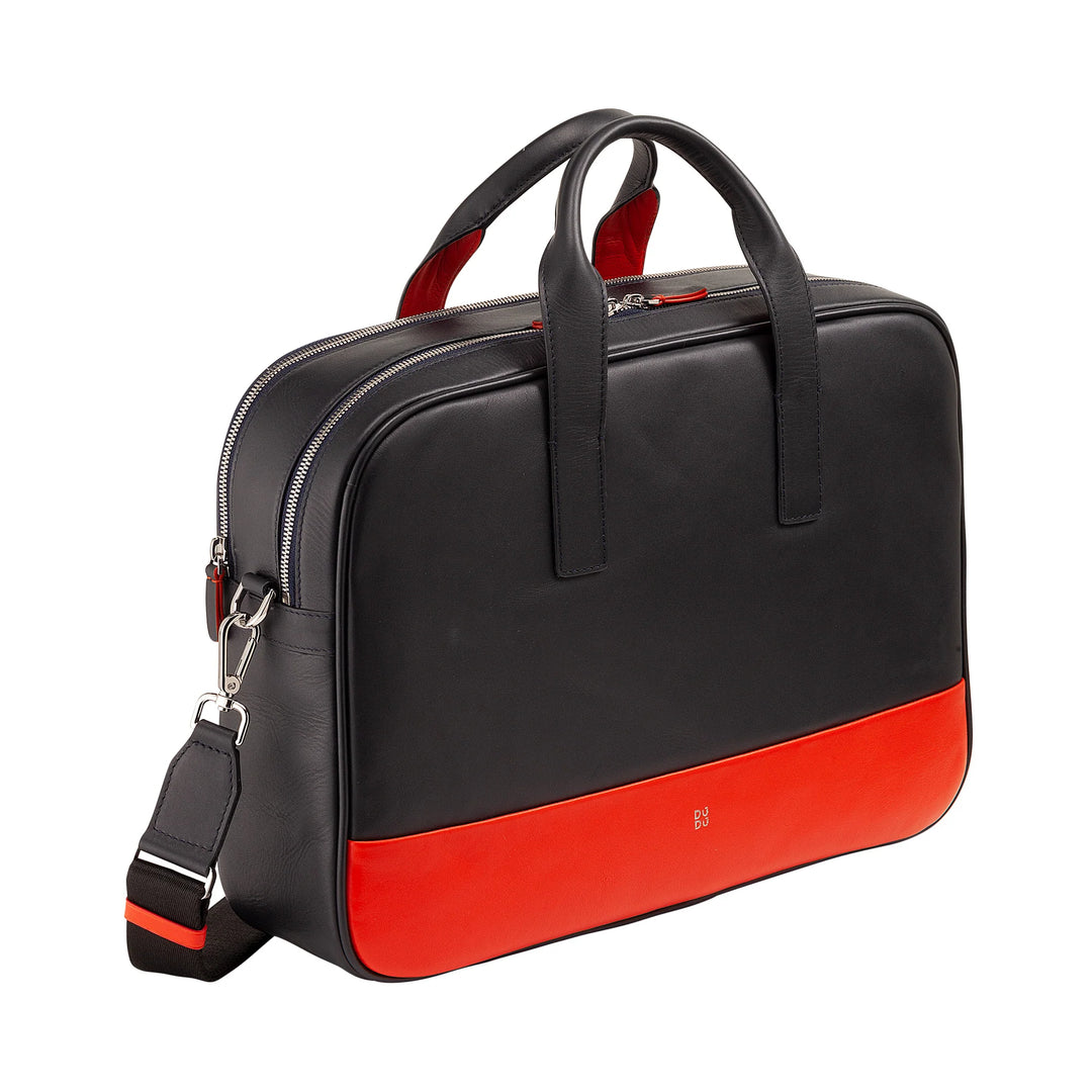 DUDU Bolso de Trabajo de Piel para Hombre y Mujer, Maletín para PC o MacBook de hasta 16 Pulgadas, Maletín de Oficina para Documentos con Bandolera, Asas y Doble Cremallera