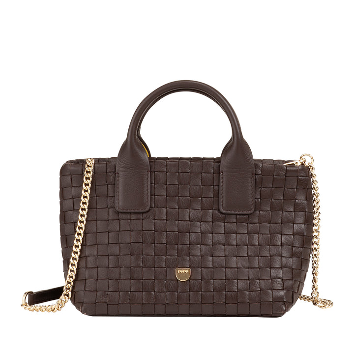 DUDU Bolso pequeño de piel tejida con cremallera para mujer - Mini bolso elegante con correa de cadena para el hombro, bolso de mano compacto y refinado