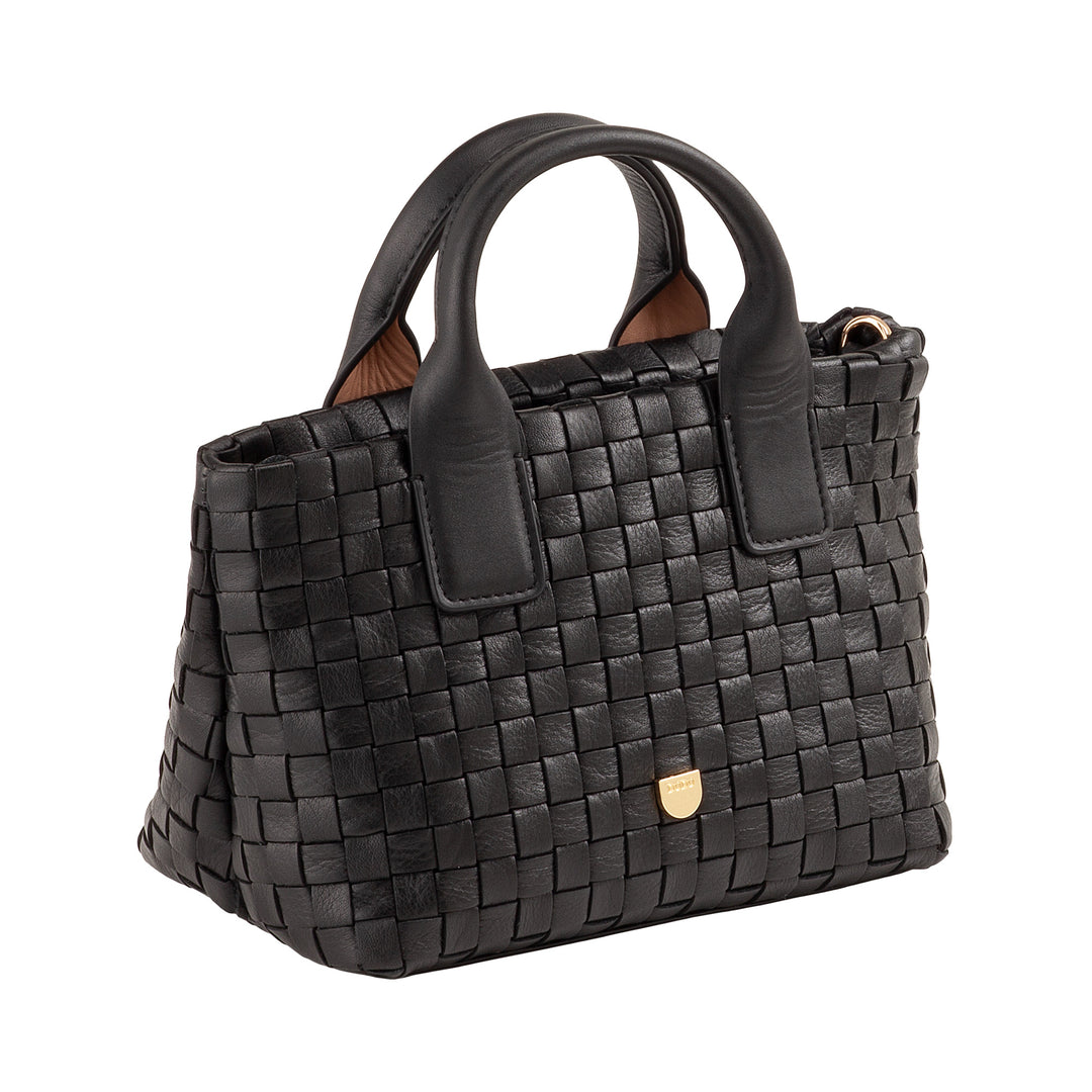 DUDU Petit Sac Femme en Cuir Tissé avec Fermeture Éclair - Mini Sac Élégant avec Bandoulière Chaîne, Sac à Main Compact et Raffiné