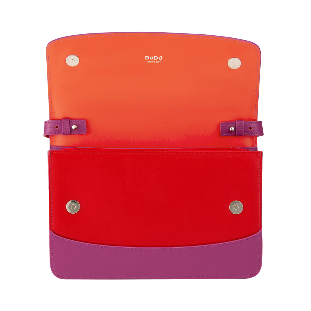 DUDU Bolso de Mujer en Piel Made in Italy Grande Elegante Diseño Rígido con Solapa, 3 Compartimentos