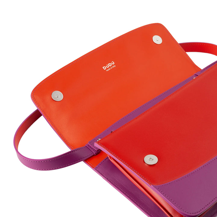 DUDU Bolso de Mujer en Piel Made in Italy Grande Elegante Diseño Rígido con Solapa, 3 Compartimentos