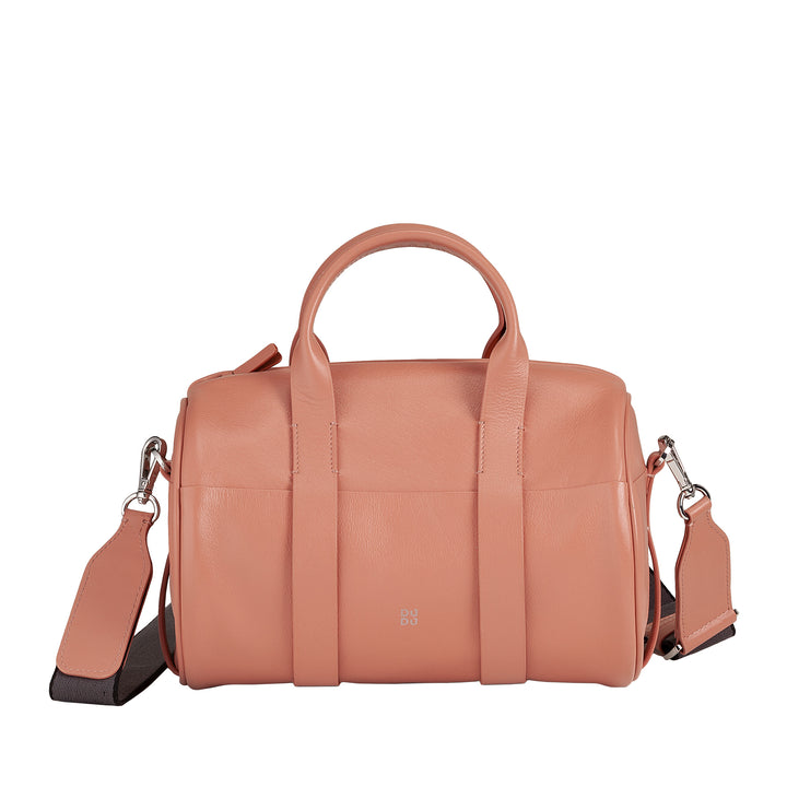 DUDU Bolso Cilíndrico para Mujer de Piel Auténtica, Bolso Cilíndrico Suave, Bolso Barril con Bandolera y Dos Asas, Diseño Elegante y Colorido