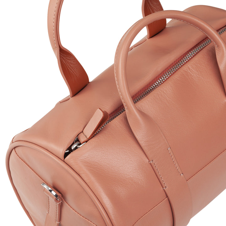 DUDU Bolso Cilíndrico para Mujer de Piel Auténtica, Bolso Cilíndrico Suave, Bolso Barril con Bandolera y Dos Asas, Diseño Elegante y Colorido
