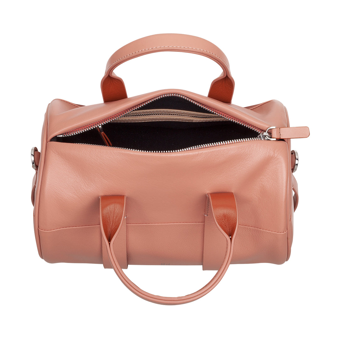 DUDU Bolso Cilíndrico para Mujer de Piel Auténtica, Bolso Cilíndrico Suave, Bolso Barril con Bandolera y Dos Asas, Diseño Elegante y Colorido