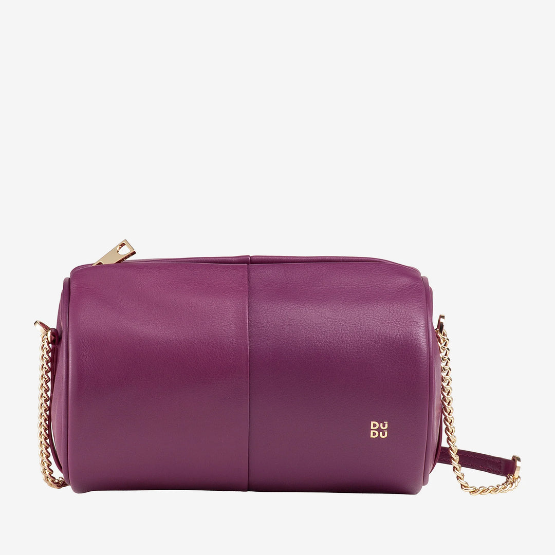 DUDU Borsa Donna Cilindrica in Pelle, Borsa a Tracolla con Catena e Pelle, Borsa a Cilindro Piccola Fashion Elegante con Cerniera