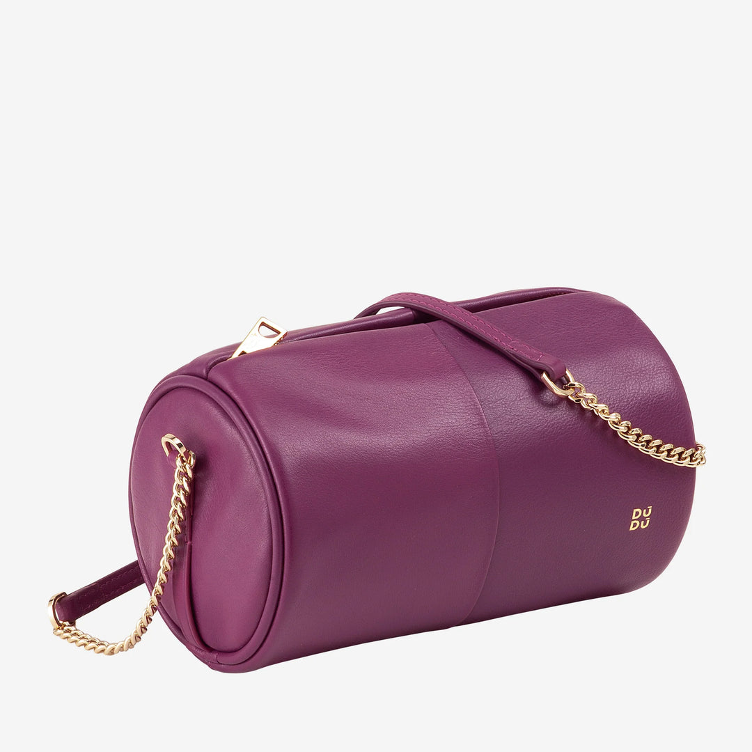 DUDU Borsa Donna Cilindrica in Pelle, Borsa a Tracolla con Catena e Pelle, Borsa a Cilindro Piccola Fashion Elegante con Cerniera