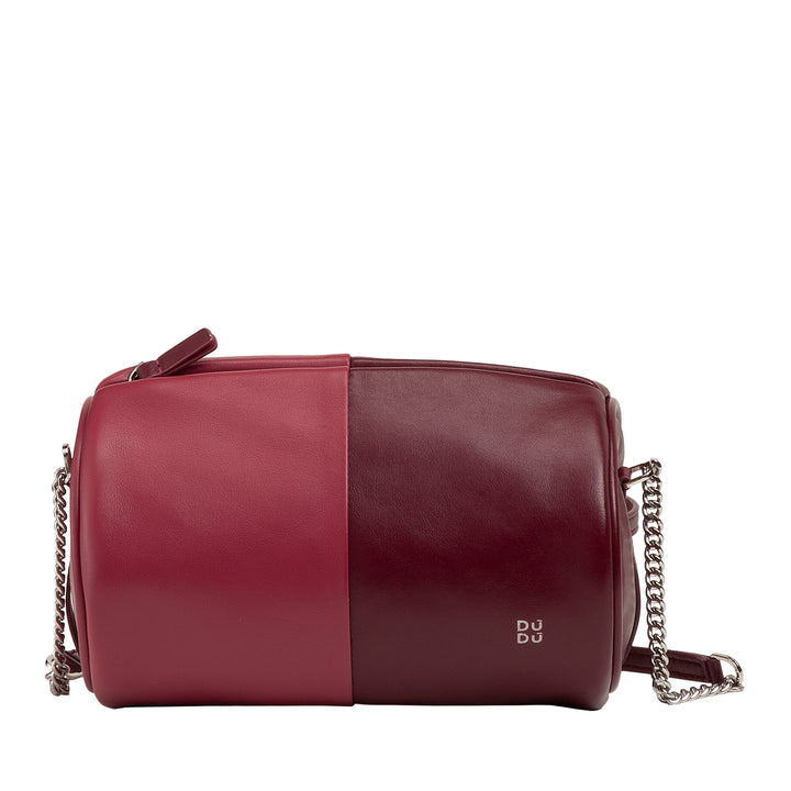 DUDU Sac cylindrique en cuir pour femme, sac à bandoulière avec chaîne et cuir, petit sac cylindrique élégant avec fermeture éclair