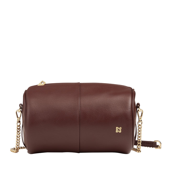 DUDU Sac cylindrique en cuir pour femme, sac à bandoulière avec chaîne et cuir, petit sac cylindrique élégant avec fermeture éclair