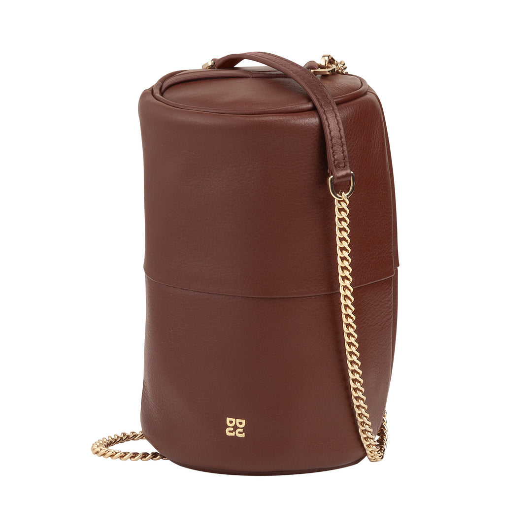 DUDU Sac cylindrique en cuir pour femme, sac à bandoulière avec chaîne et cuir, petit sac cylindrique élégant avec fermeture éclair