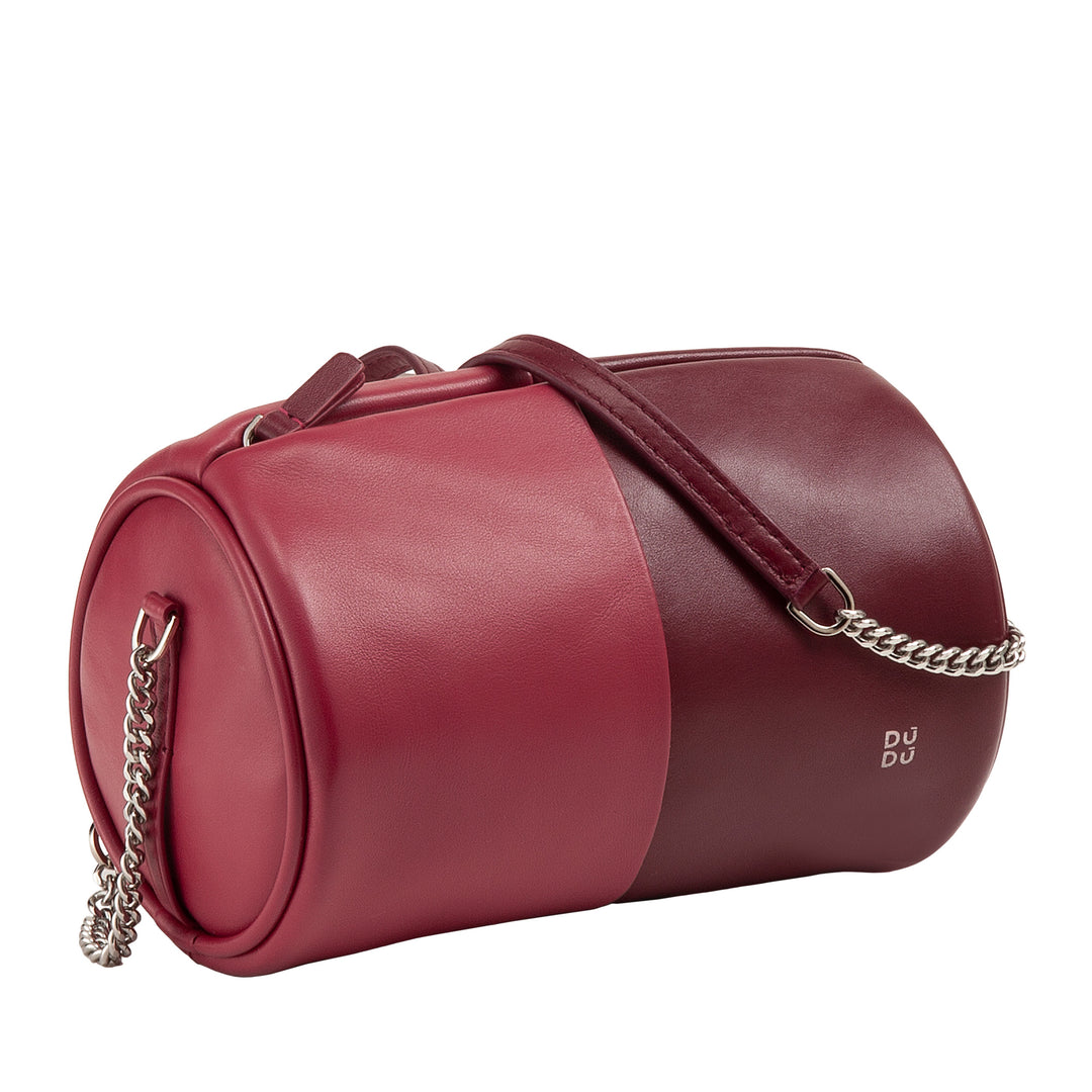 DUDU Sac cylindrique en cuir pour femme, sac à bandoulière avec chaîne et cuir, petit sac cylindrique élégant avec fermeture éclair