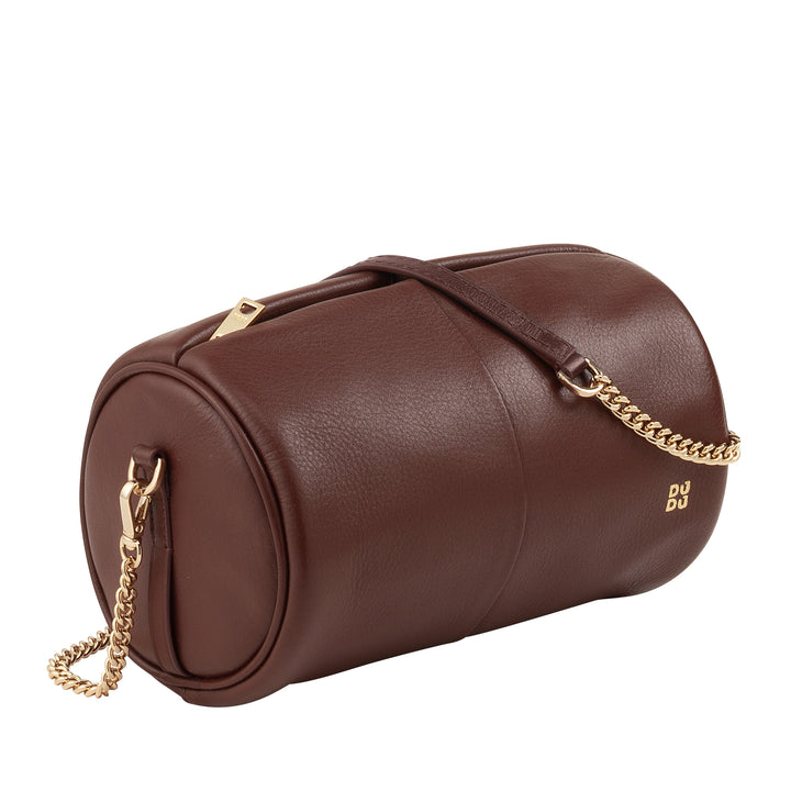 DUDU Sac cylindrique en cuir pour femme, sac à bandoulière avec chaîne et cuir, petit sac cylindrique élégant avec fermeture éclair
